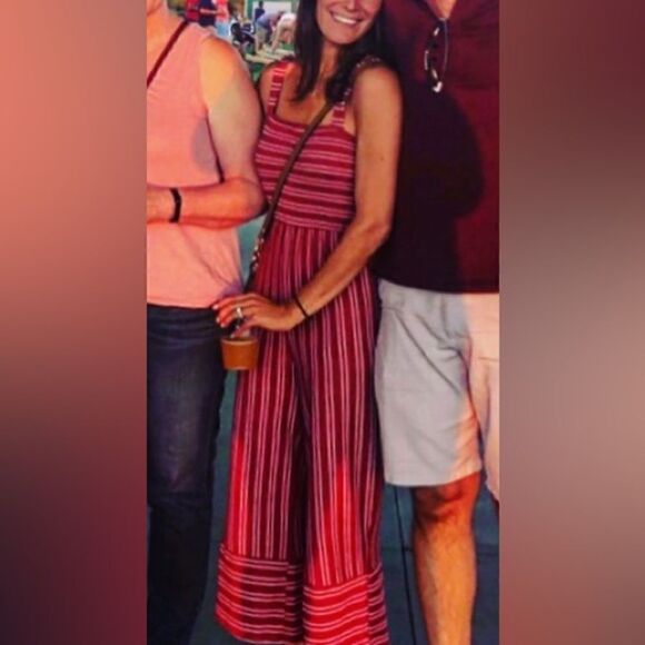 Caution To The Wind Red and White Striped Jumpsuit - Picture 1 of 3